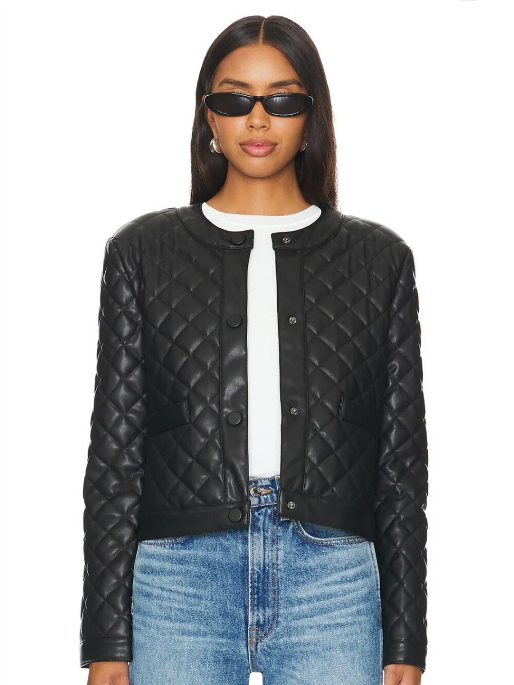 Steve Madden Martine Jacket Quilted Black Bomber Faux Leather - Size M